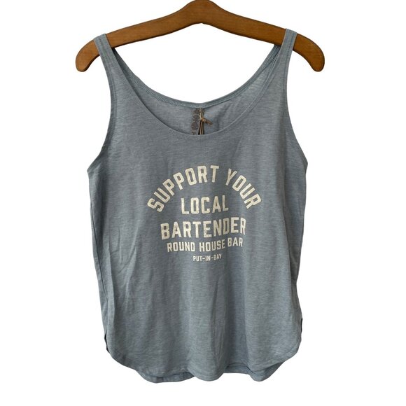 Good Land Supply Co Support Your Local Bartender Tank Top Women Medium Blue NEW - Picture 1 of 7